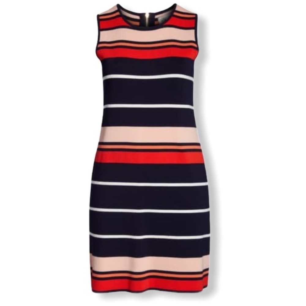 Eliza J Striped Knit Sleeveless Sheath Dress Navy Red‎ Pink Women's Medium EUC